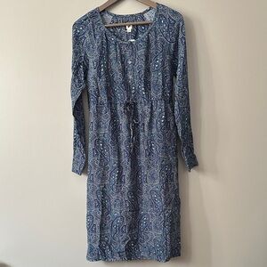 GAP XS Blue Paisley Long Sleeve Prairie Style Dress NWT